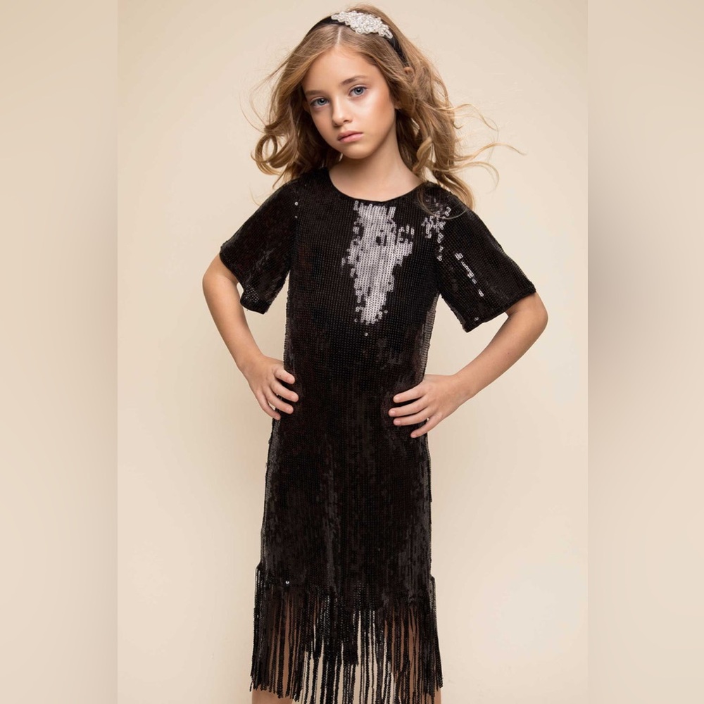 Hannah Banana Girls Sequin Flapper Fancy Fringe Party Dress size 8 New With Tags
